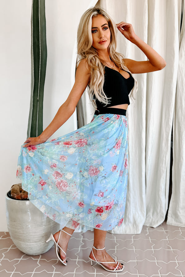 Floral Fixation Floral Midi Skirt (Blue) - NanaMacs