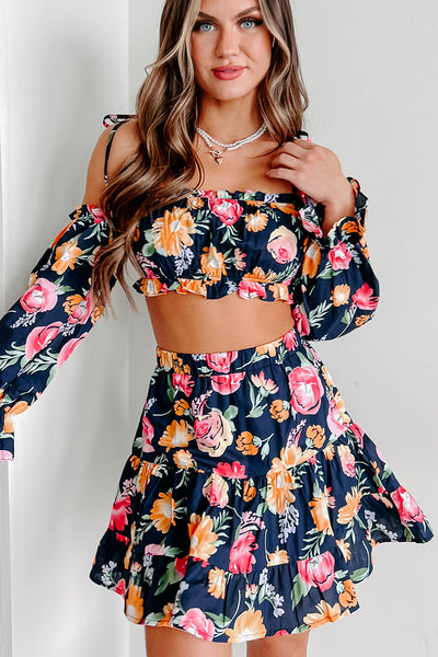 Tulum Toasts Floral Two-Piece Skirt Set (Navy Blue) - NanaMacs