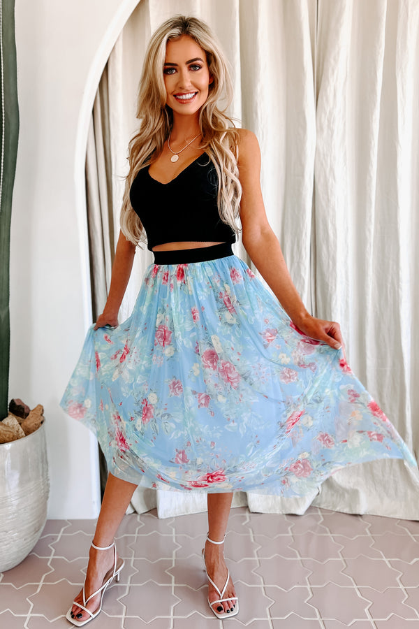 Floral Fixation Floral Midi Skirt (Blue) - NanaMacs