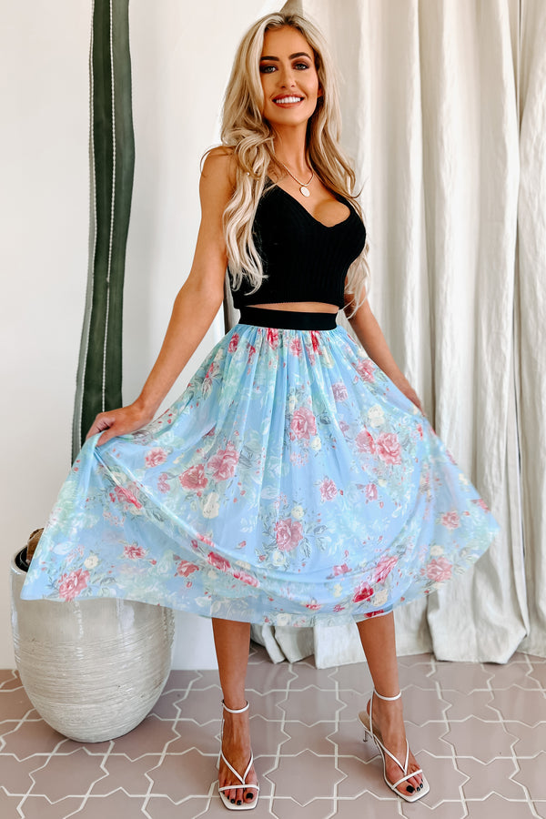 Floral Fixation Floral Midi Skirt (Blue) - NanaMacs