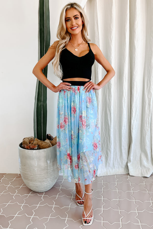 Floral Fixation Floral Midi Skirt (Blue) - NanaMacs