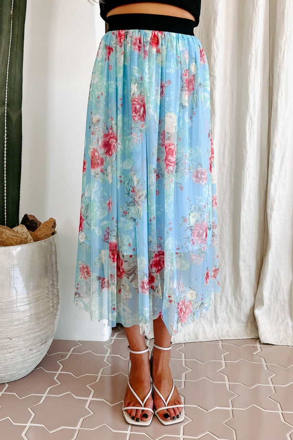 Floral Fixation Floral Midi Skirt (Blue) - NanaMacs