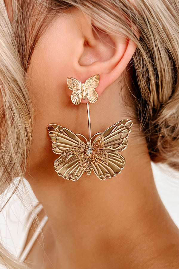 Symbol Of Change Butterfly Dangle Earrings (Gold) - NanaMacs