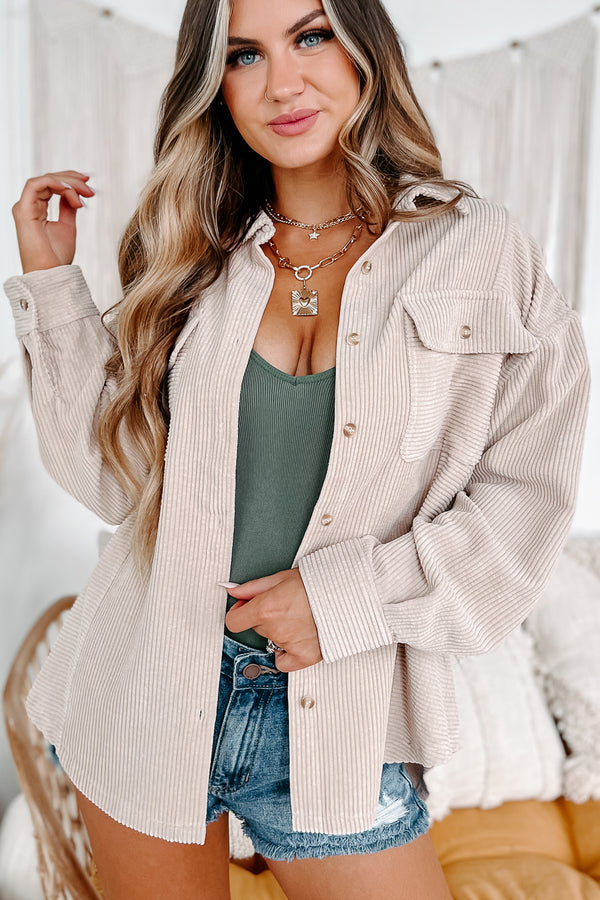 Chill For Awhile Corduroy Shacket (Ecru) - NanaMacs