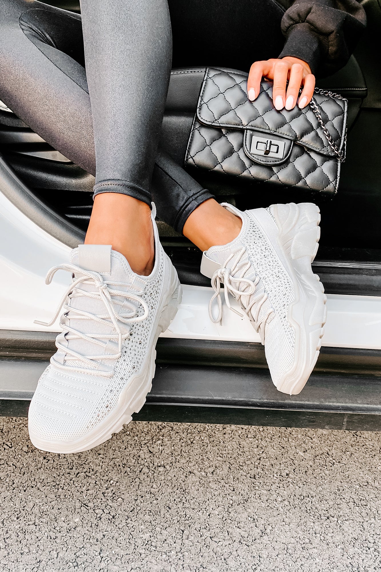 Touch Of Sparkle Chunky Rhinestone Sneakers (Grey) · NanaMacs