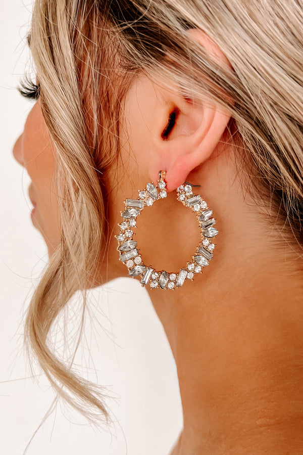 Touches Of Sparkle Rhinestone Hoop Earring (Gold) - NanaMacs