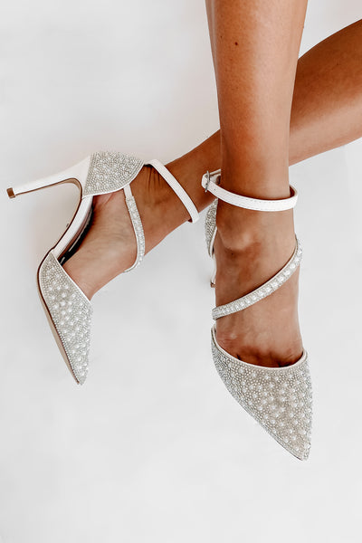 My Fairytale Story Rhinestone & Pearl Embellished Heels (White) - NanaMacs