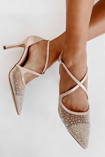 Exclusive Invitation Rhinestone Mesh Pumps (Champagne) - NanaMacs