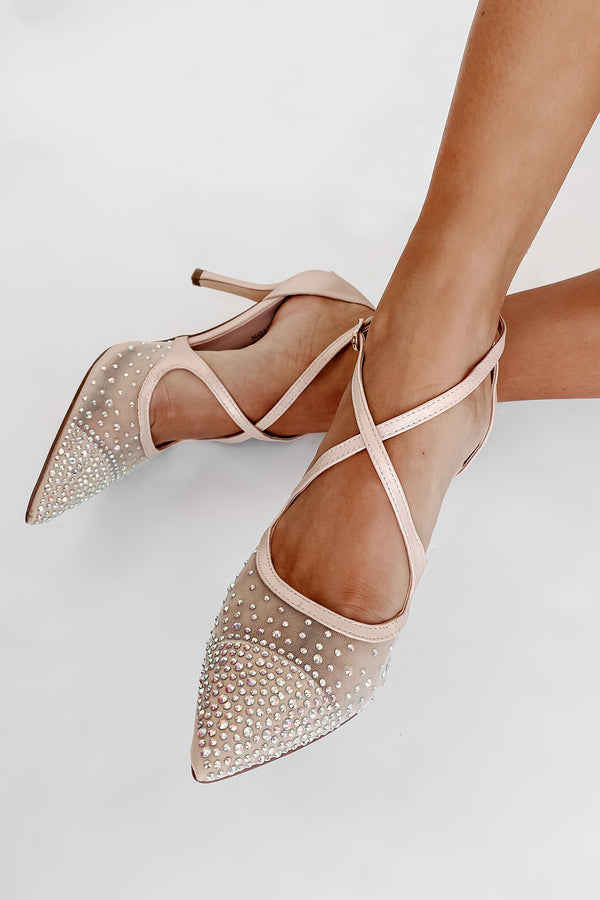 Exclusive Invitation Rhinestone Mesh Pumps (Champagne) - NanaMacs