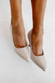 Part Of The Plan Woven Pointed Toe Pumps (Nude) - NanaMacs