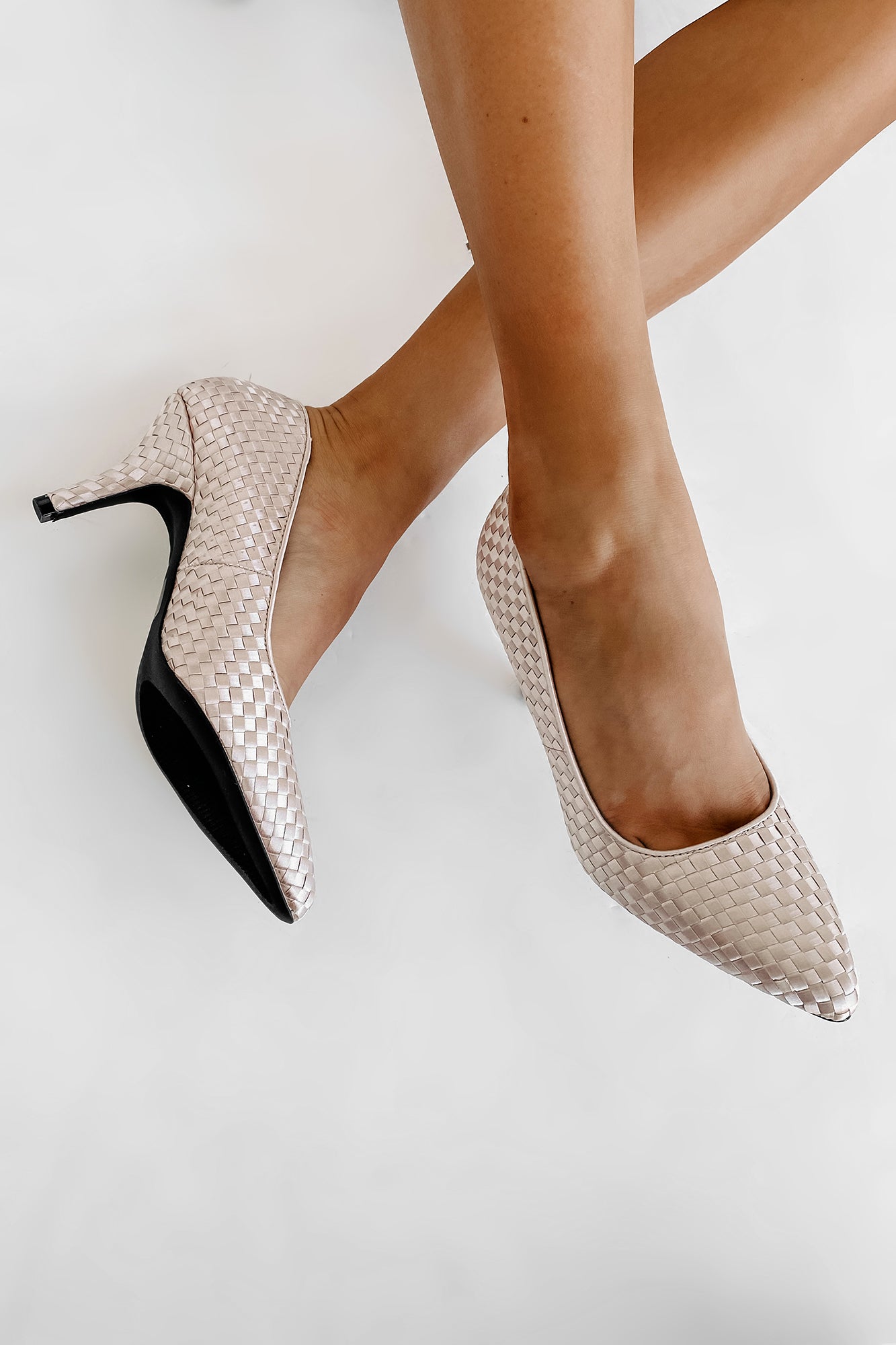 Part Of The Plan Woven Pointed Toe Pumps (Nude) - NanaMacs