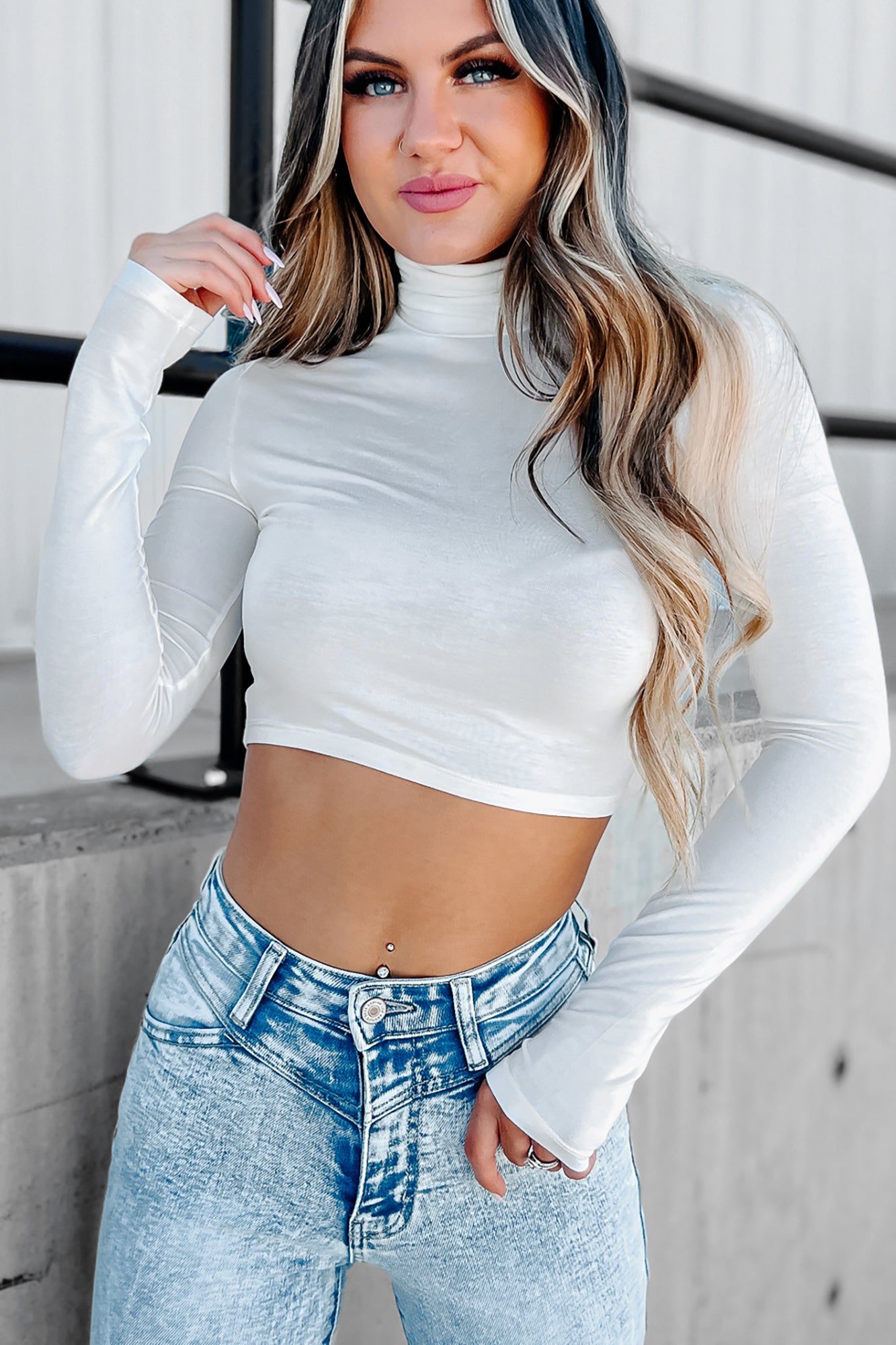 Any Day Of The Week Turtleneck Crop Top (Off White) - NanaMacs