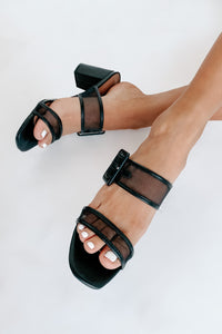 Instant Attitude Mesh Strap Heels (Black) - NanaMacs