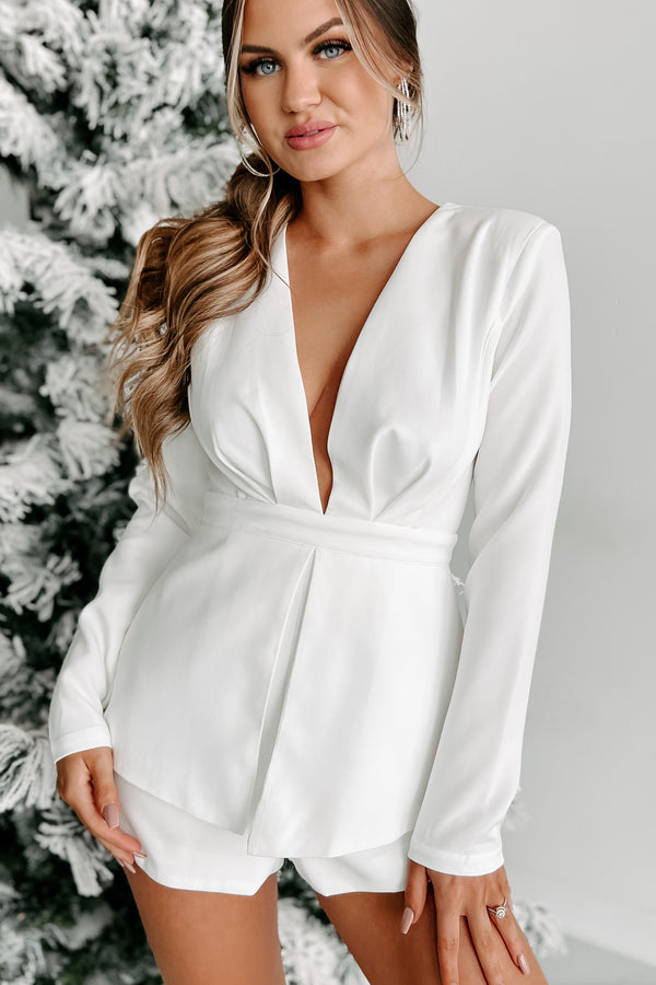 It's All For Fun Long Sleeve Open Back Romper (White) - NanaMacs