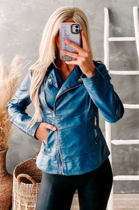 Nothing Like It Faux Leather Jacket (Blue) - NanaMacs