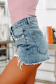 Pearly Perfection High Rise Distressed Pearl Detailed Shorts (Medium/Light) - NanaMacs