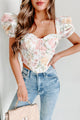 With Loving Affection Floral Puff Sleeve Corset Top (White/Floral) - NanaMacs