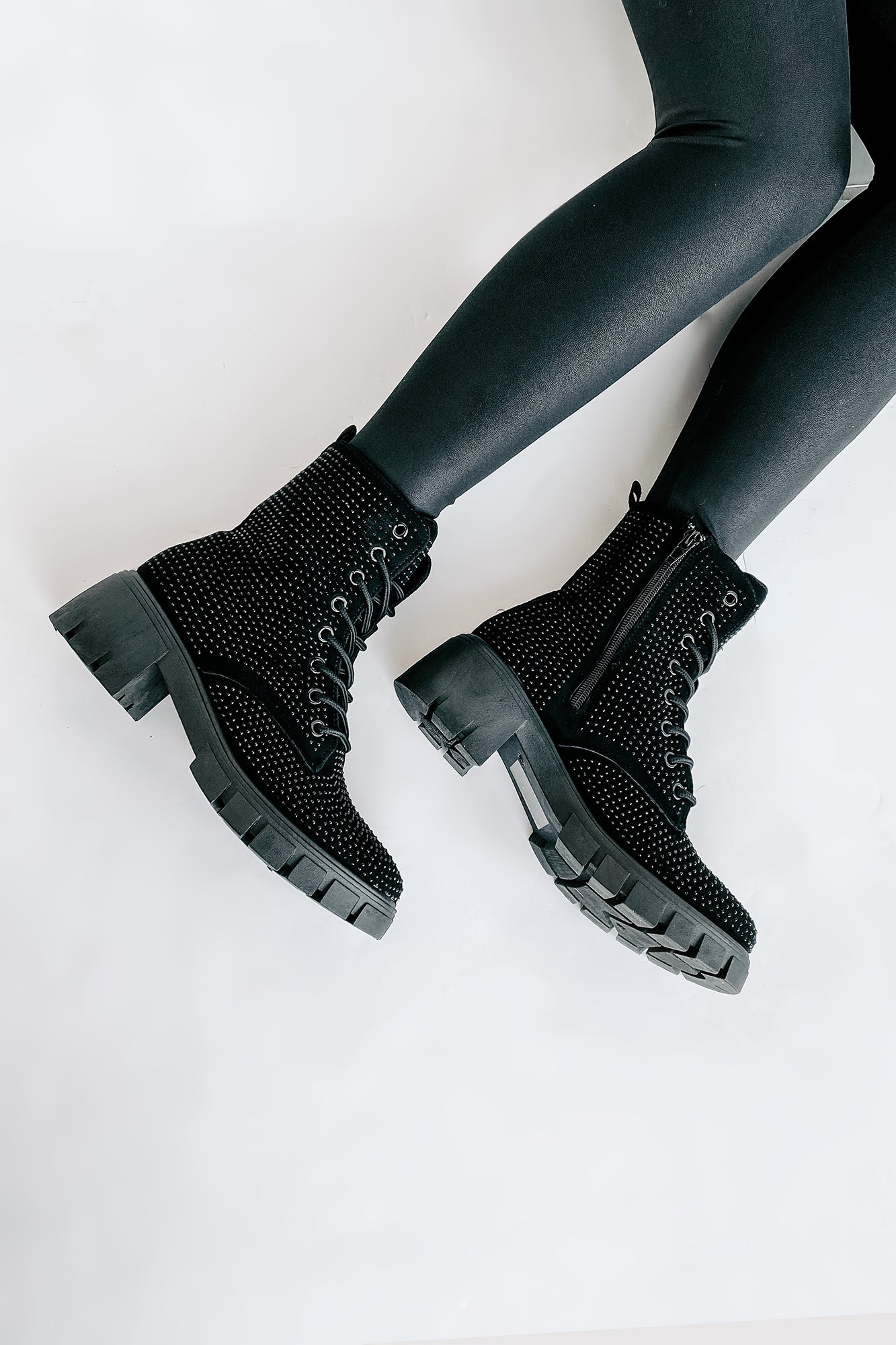 Black rhinestone combat clearance boots