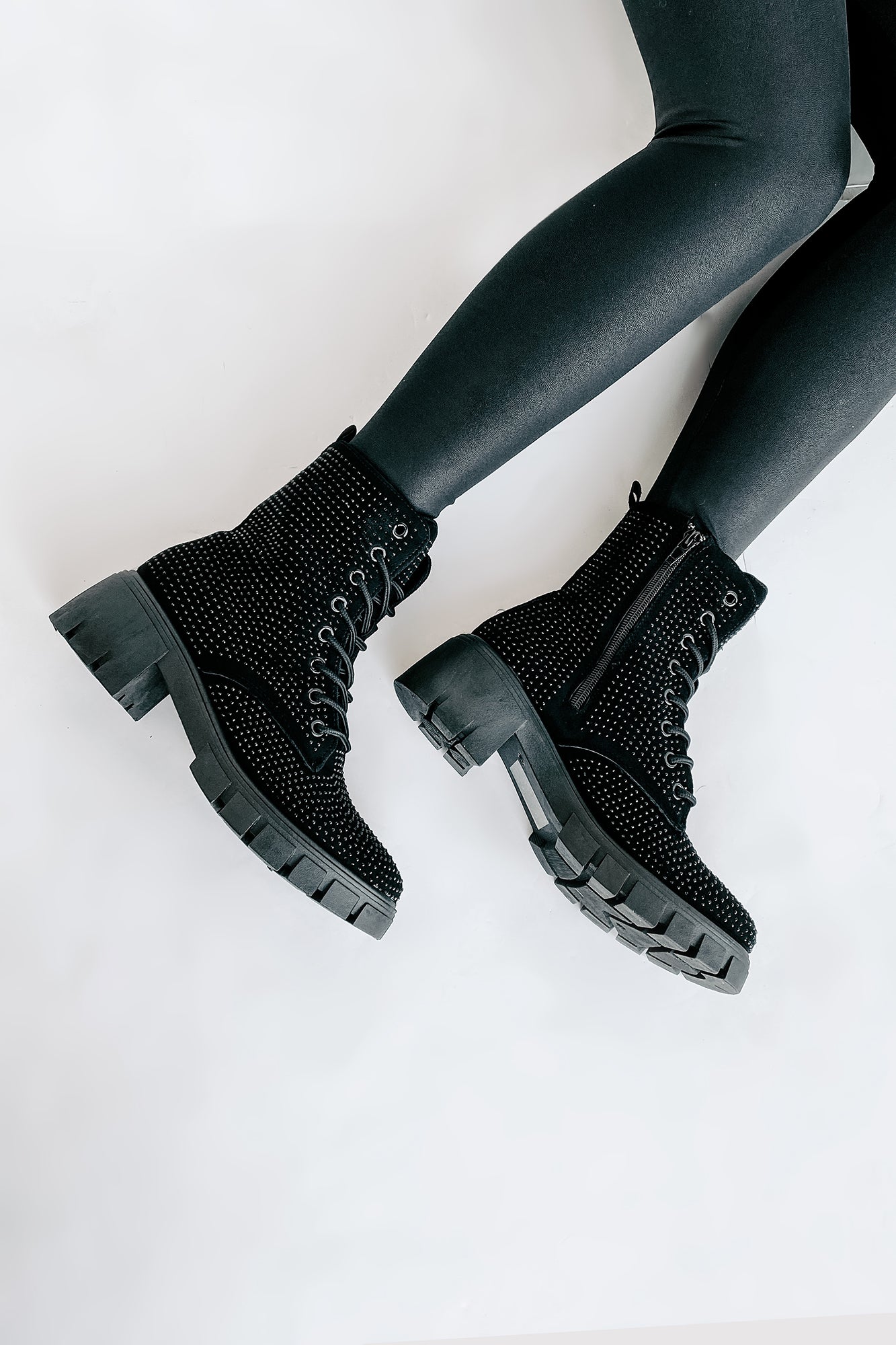 Spunky Sweetie Rhinestone Combat Boots (Black) · NanaMacs