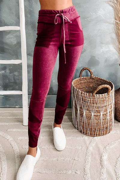 Patchwork Cuite High Rise Joggers (Burgundy) - NanaMacs