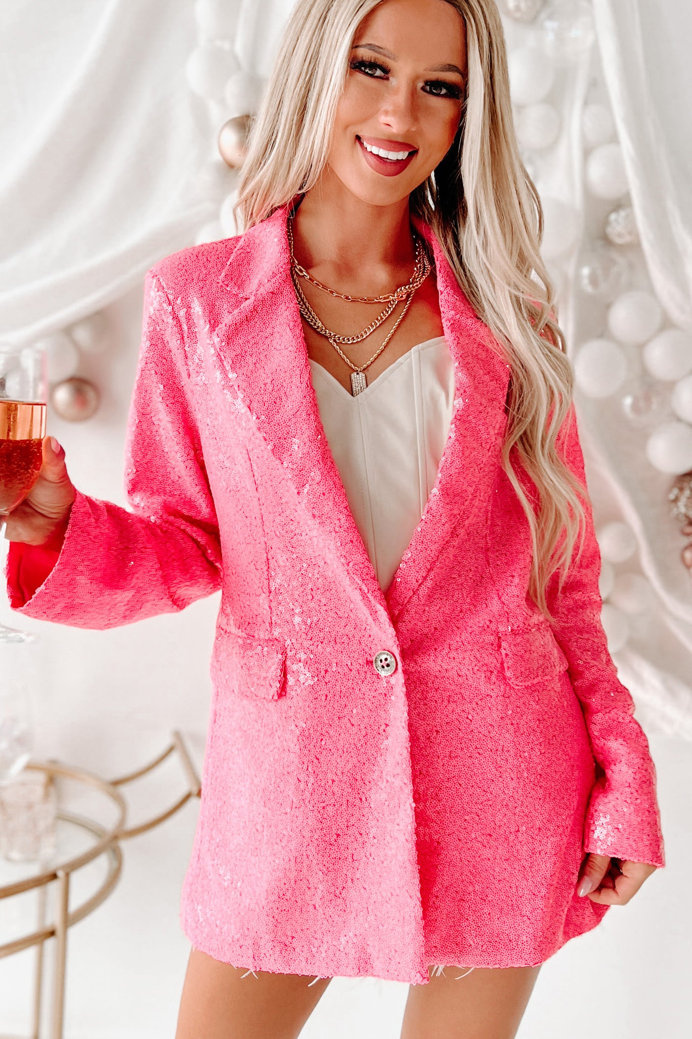 Let's Go Party Sequin Blazer (Pink) - NanaMacs