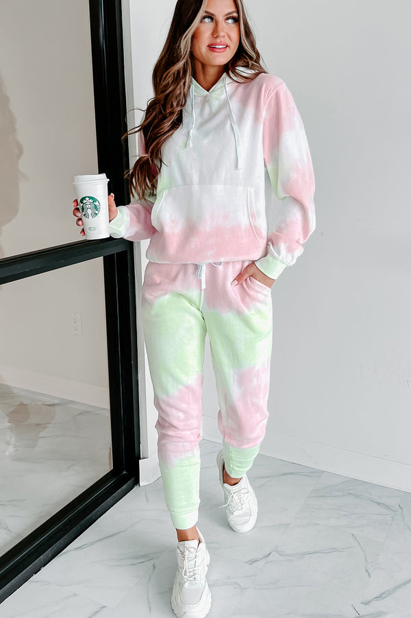 Sweet Like Watermelon Tie-Dye Print Hoodie & Jogger Set (Green/Pink) - NanaMacs