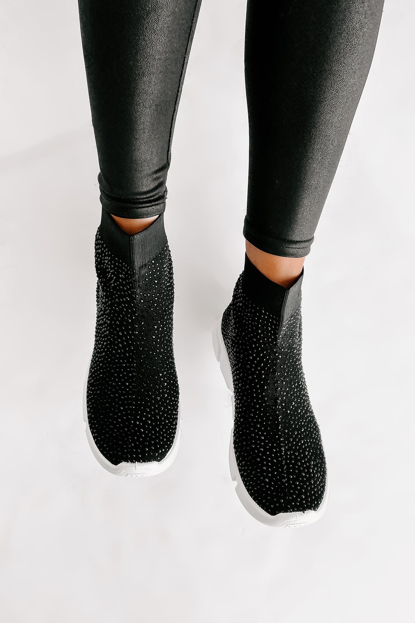 Real MVP Rhinestone Embellished Sock Knit Sneakers (Black) - NanaMacs