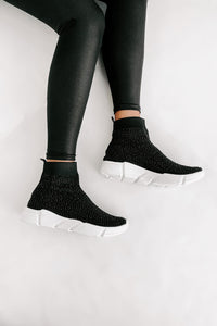 Real MVP Rhinestone Embellished Sock Knit Sneakers (Black) - NanaMacs