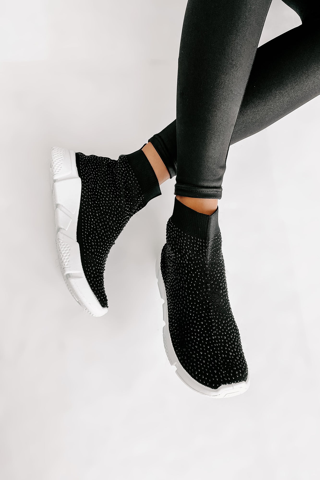 Real MVP Rhinestone Embellished Sock Knit Sneakers (Black) - NanaMacs