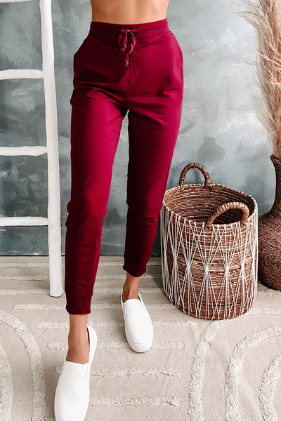 Keep It Basic Drawstring Waist Joggers (Burgundy) - NanaMacs