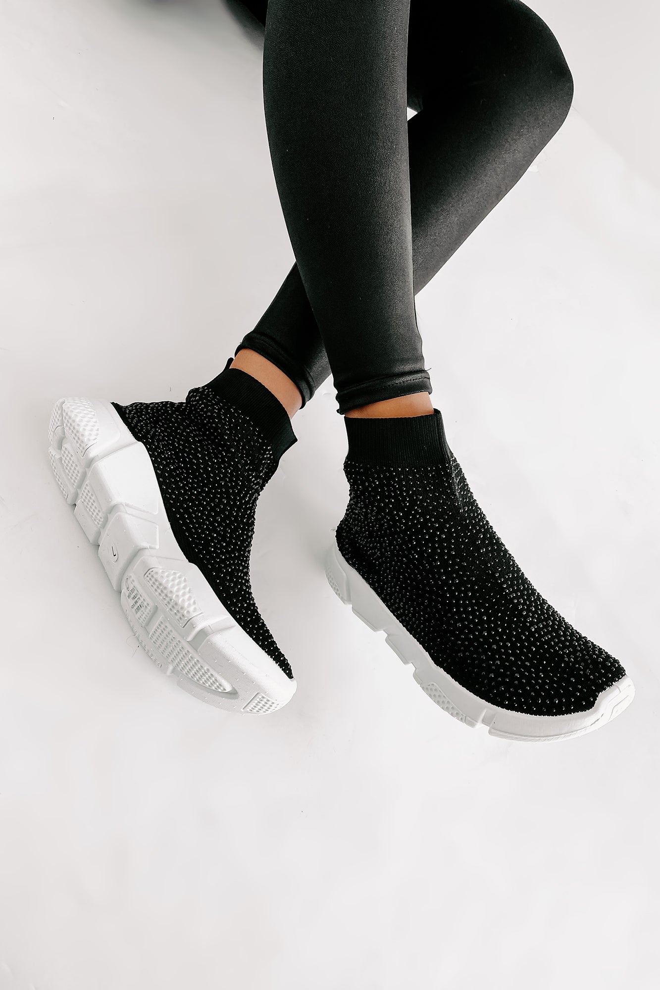 Real MVP Rhinestone Embellished Sock Knit Sneakers (Black) - NanaMacs