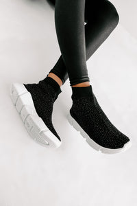 Real MVP Rhinestone Embellished Sock Knit Sneakers (Black) - NanaMacs