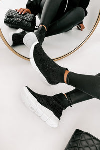 Real MVP Rhinestone Embellished Sock Knit Sneakers (Black) - NanaMacs