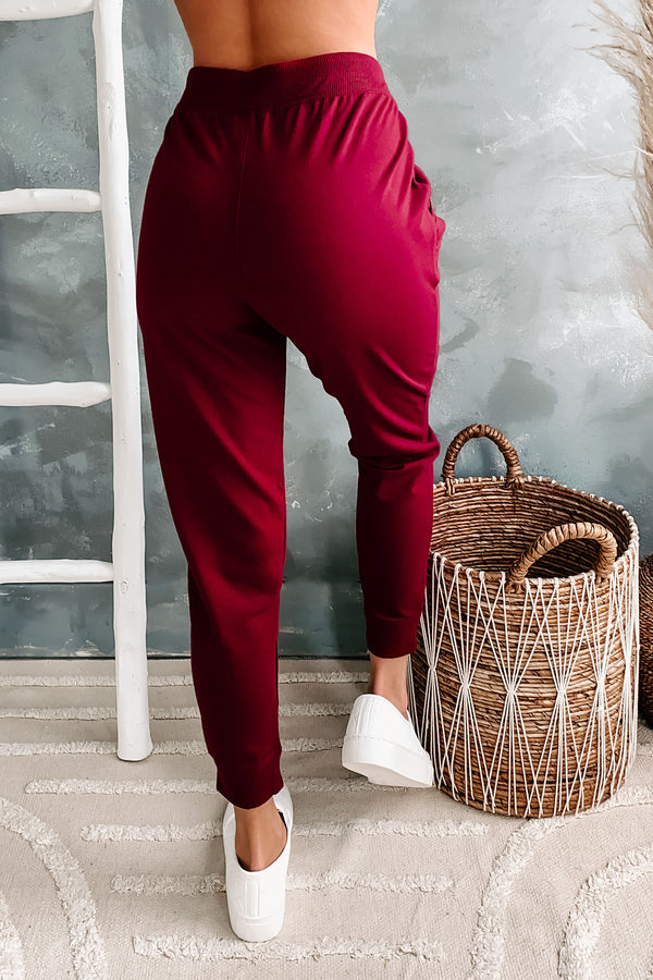 Keep It Basic Drawstring Waist Joggers (Burgundy) - NanaMacs