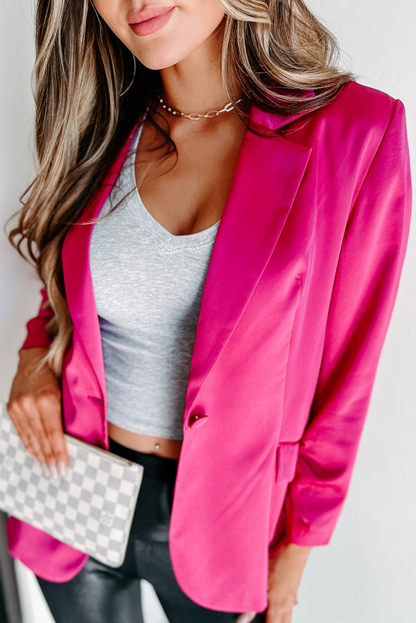 Feeling Enamored Satin Blazer (Fuchsia) - NanaMacs