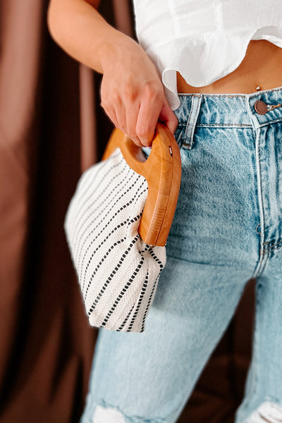 Boardwalk Dates Striped Canvas Crossbody/Clutch (White/Black) - NanaMacs