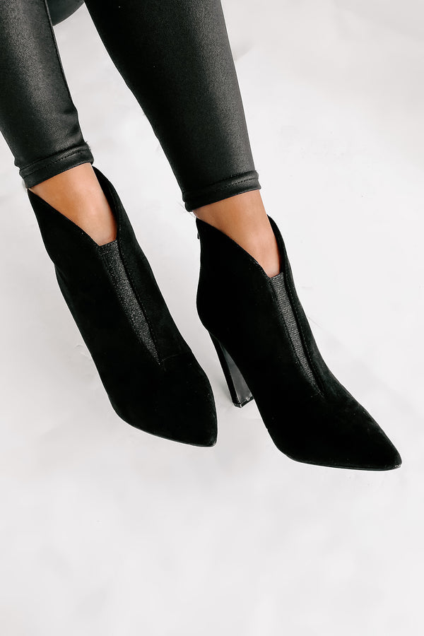 "Matinee Sparkle" Pointed Toe Glitter Panel Booties (Black) - NanaMacs