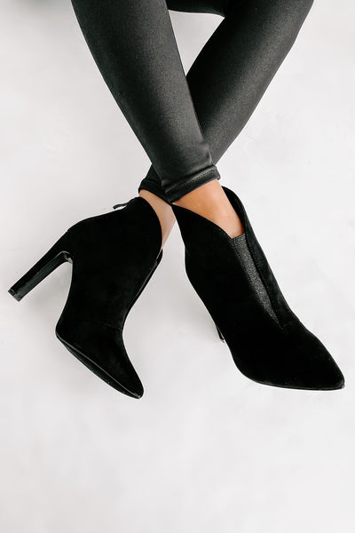 "Matinee Sparkle" Pointed Toe Glitter Panel Booties (Black) - NanaMacs