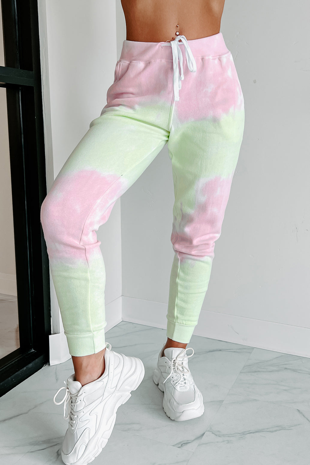 Sweet Like Watermelon Tie Dye Print Hoodie Jogger Set Green Pink