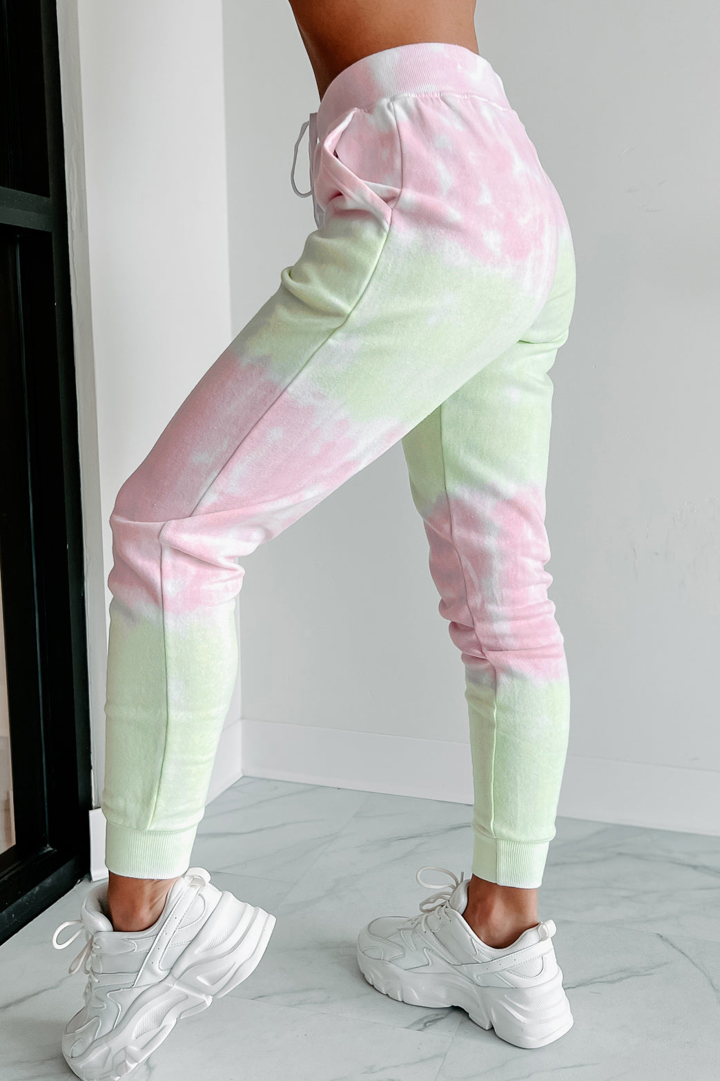 Sweet Like Watermelon Tie Dye Print Hoodie Jogger Set Green Pink