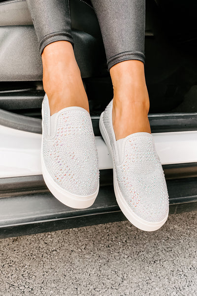 Infinity Rhinestone Slip-On Sneakers (Silver) - NanaMacs