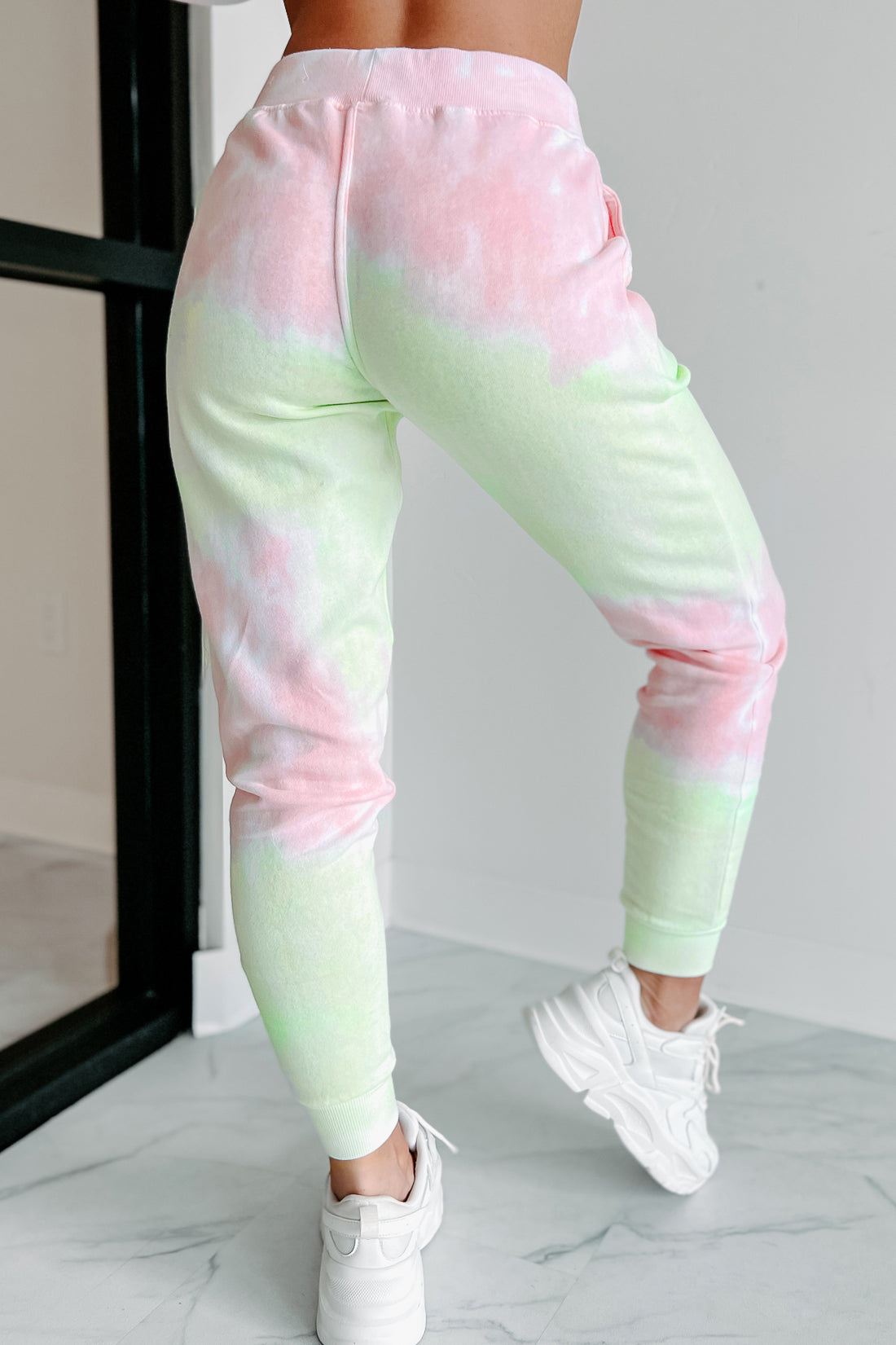 Sweet Like Watermelon Tie Dye Print Hoodie Jogger Set Green Pink