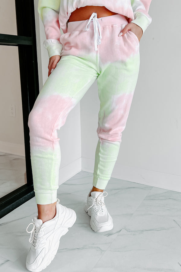 Sweet Like Watermelon Tie-Dye Print Hoodie & Jogger Set (Green/Pink) - NanaMacs