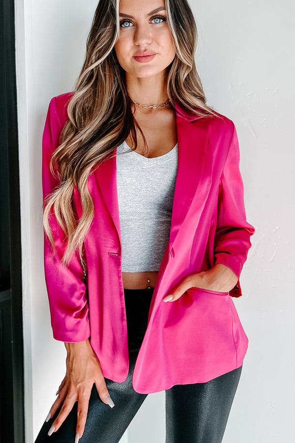 Feeling Enamored Satin Blazer (Fuchsia) - NanaMacs