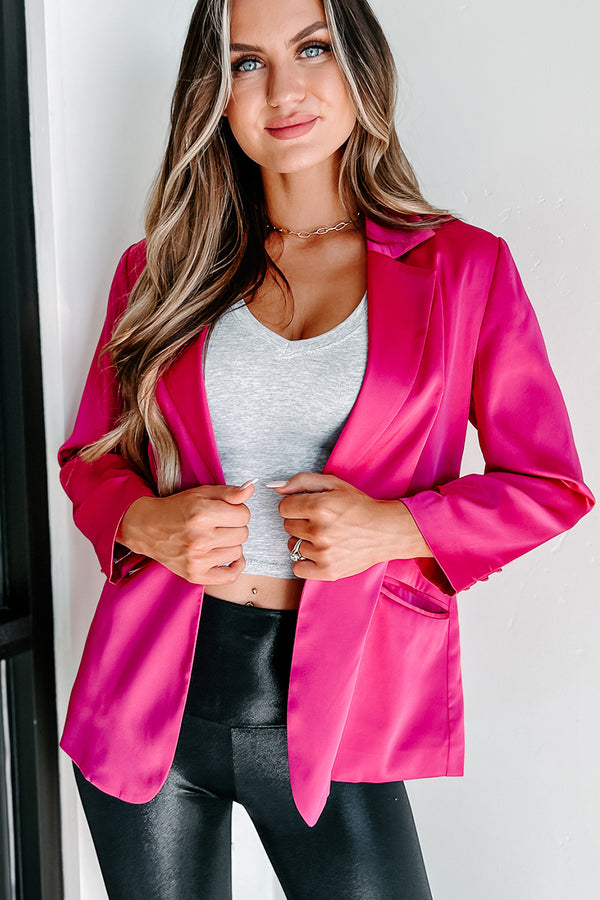 Feeling Enamored Satin Blazer (Fuchsia) - NanaMacs