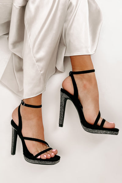 Lights, Camera, Rhinestones Strappy Rhinestone Heel (Black) - NanaMacs