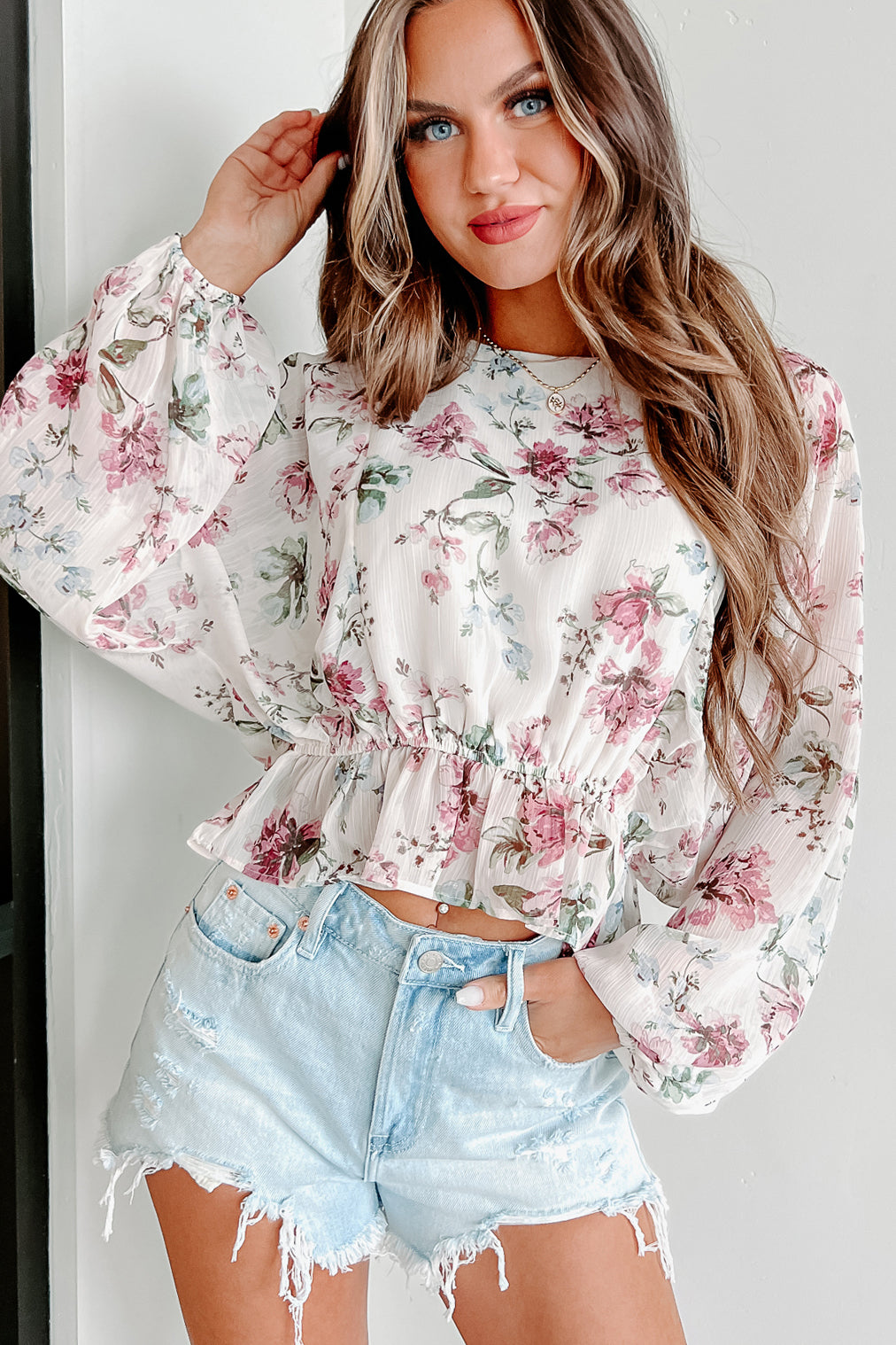 In My Moment Floral Dolman Sleeve Top (White) - NanaMacs