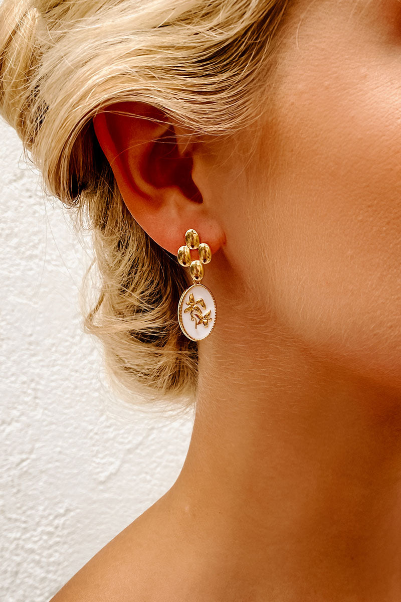 Chicly Sophisticated Dangle Earring (Gold/White) - NanaMacs