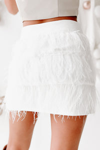 Don't Mind If I Do Feather Mini Skirt (White) - NanaMacs