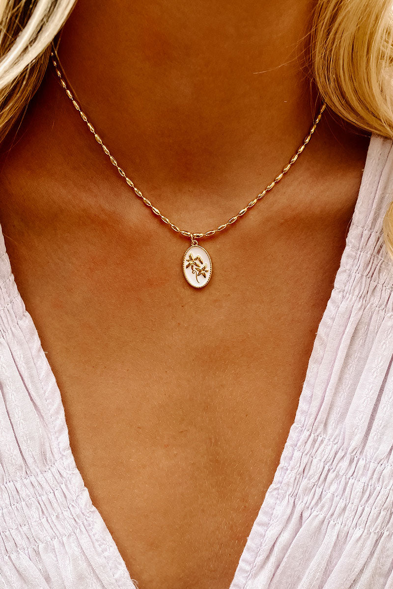 Every Rose Charm Necklace (Gold/White) - NanaMacs